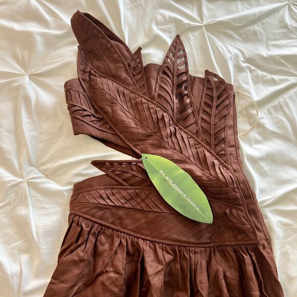 Burgundy Leaves Cut-Out LENZING™ ECOVERO™ Euroflax™ Midi Dress, NWT, XXS - Picture 7 of 7